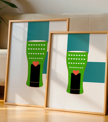 Green vase with heart pattern and minimalistic design