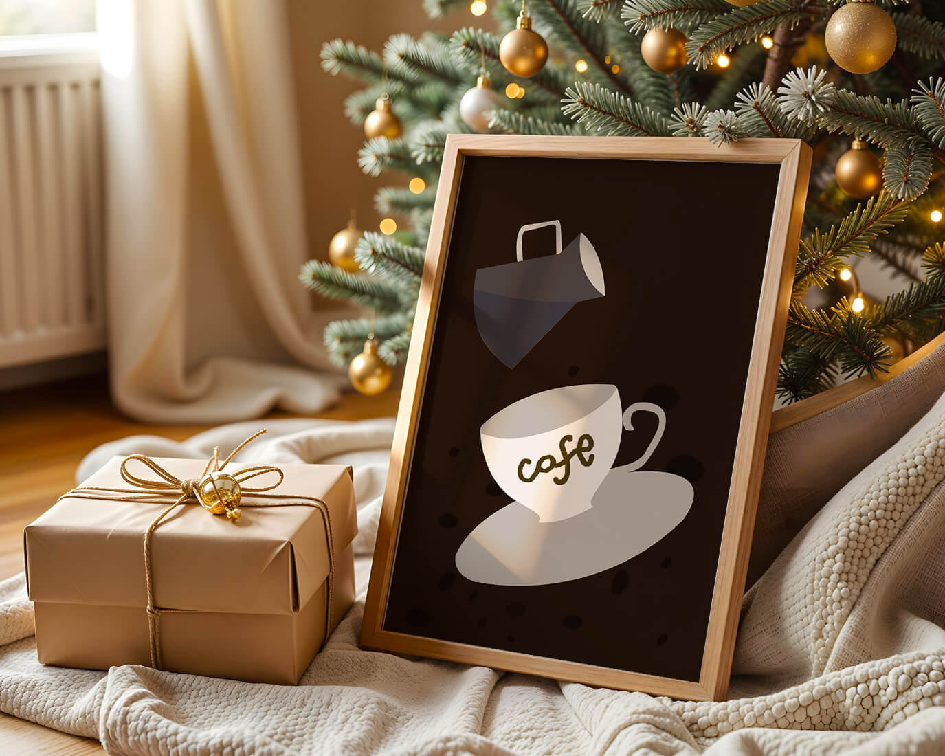 Minimalist coffee cup with pouring pot on dark background