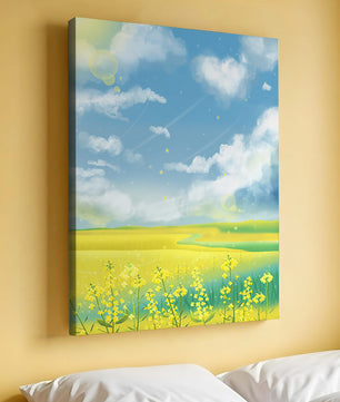 Sunny Meadow with Yellow Flowers and Blue Sky Scenic Art