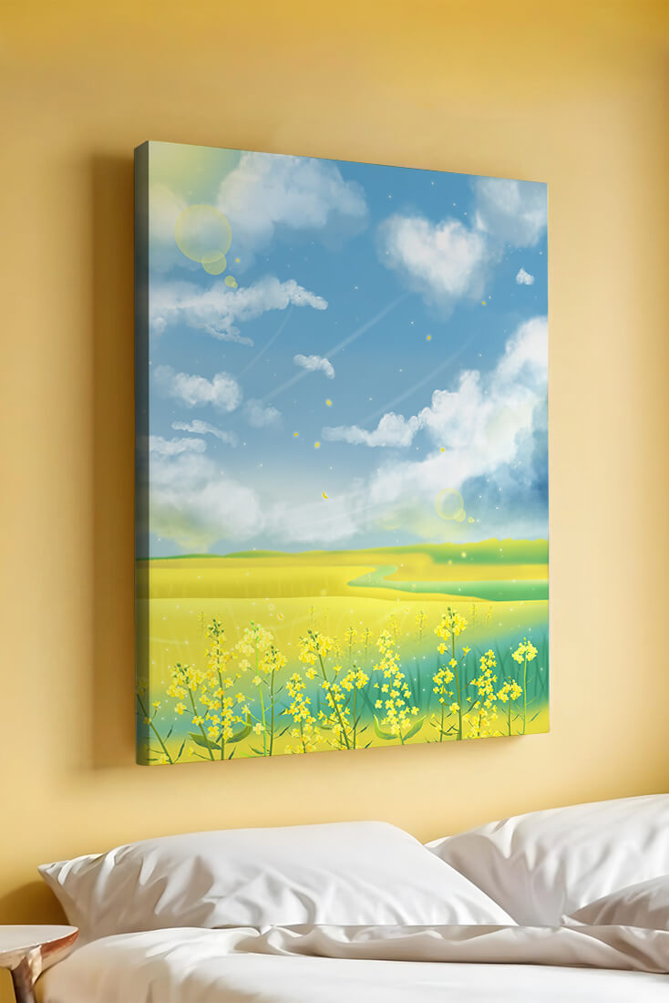 Sunny Meadow with Yellow Flowers and Blue Sky Scenic Art