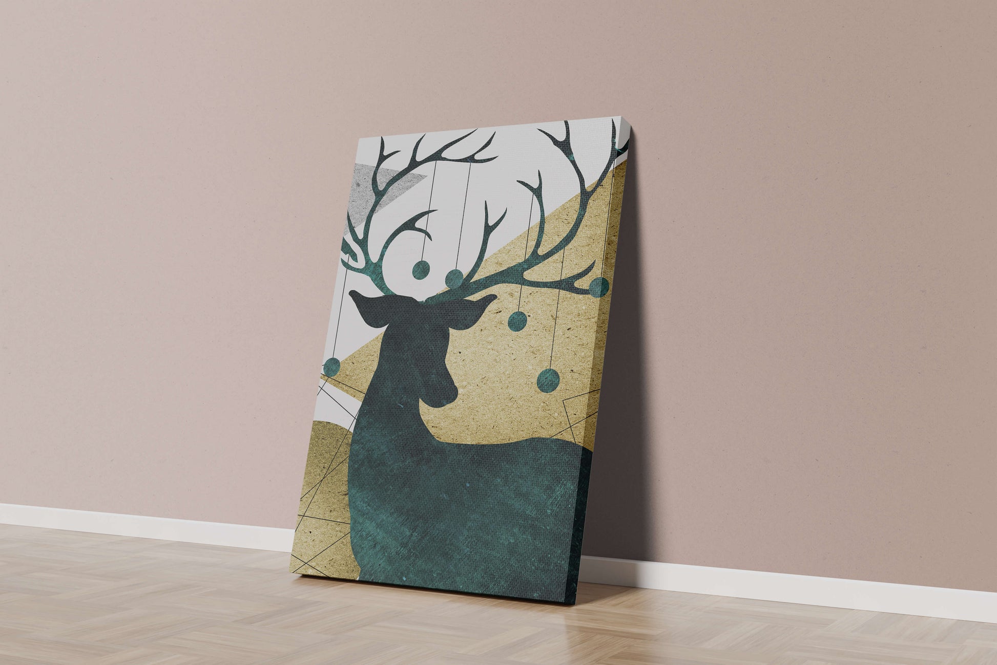 Silhouette of a Deer with Abstract Gold and Green Background