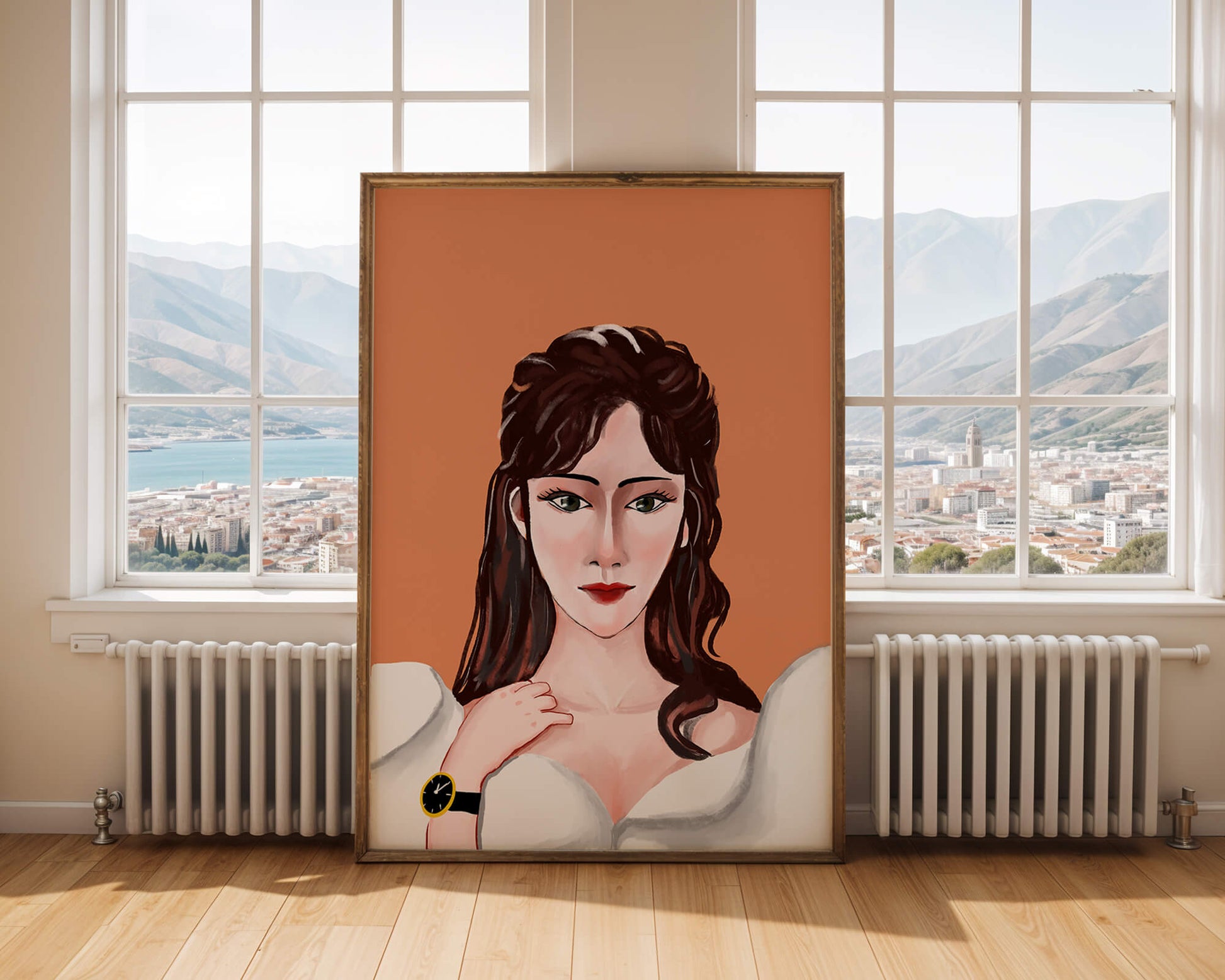 Portrait of a woman with elegant hairstyle and golden watch