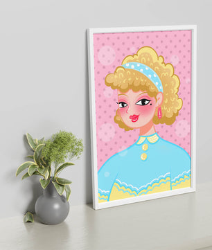 Retro pop art style portrait with polka dot background