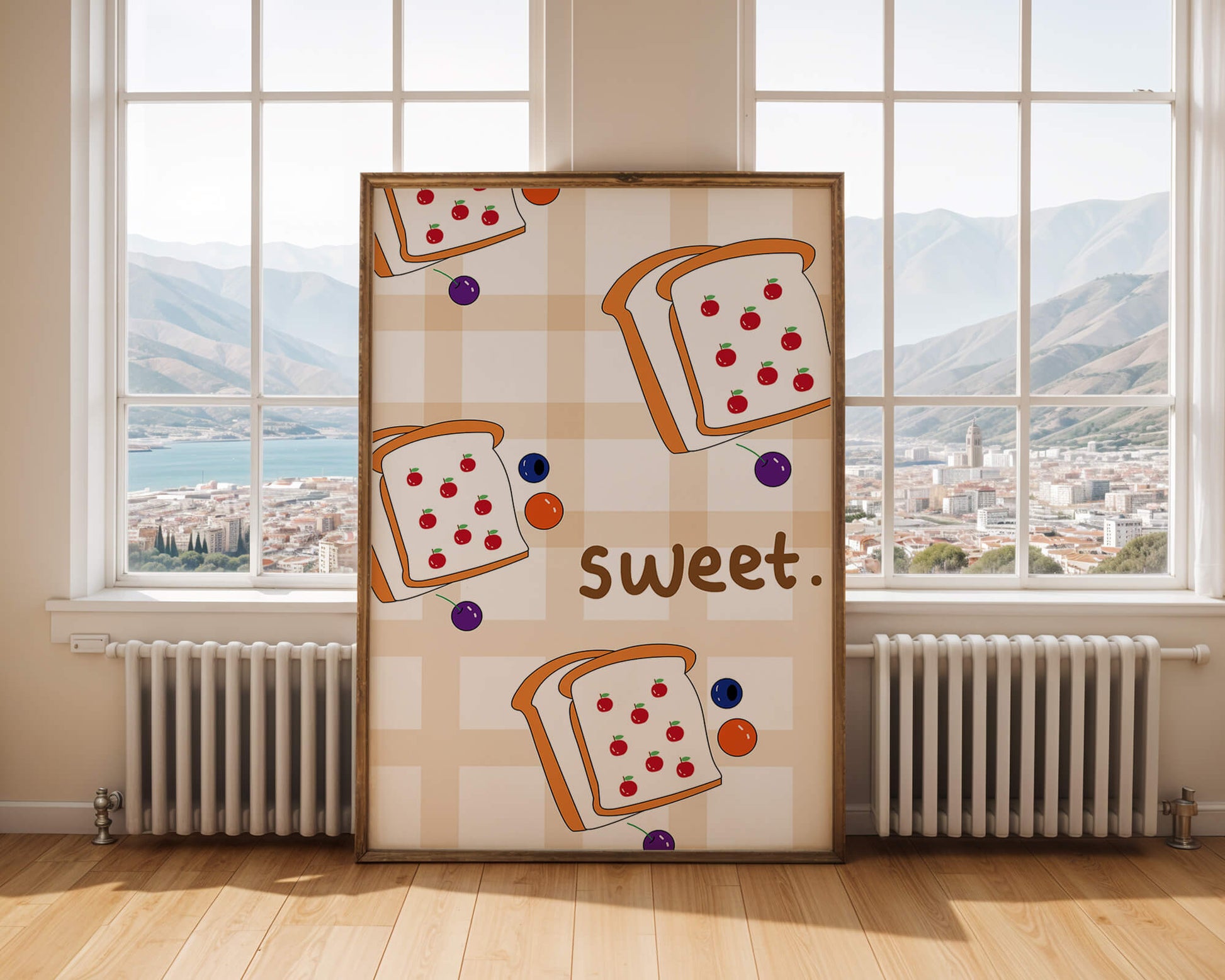 Playful toast pattern with fruit decor and text