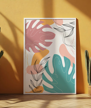 Illustration botanique abstraite avec des motifs de feuilles colorés
