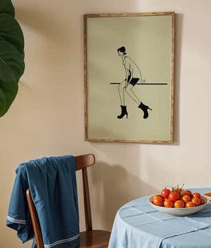 Schicke minimalistische Illustration einer sitzenden Frau in stylischen Stiefeln