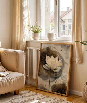 Illustration of a lotus flower with golden accents