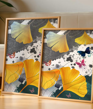 Artistic Composition with Yellow Leaves and Butterflies