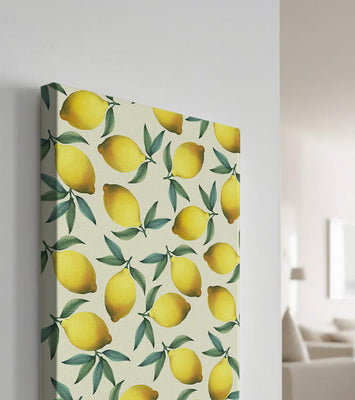 Vibrant lemon pattern with green leaves on a light background