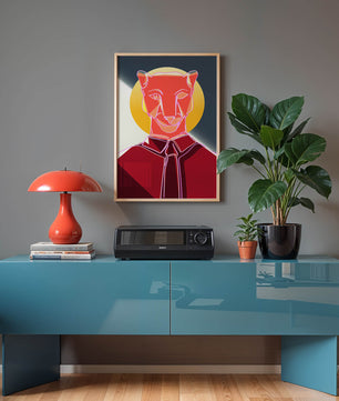 Arte de Puma Geométrico Colorido con Círculo Dorado