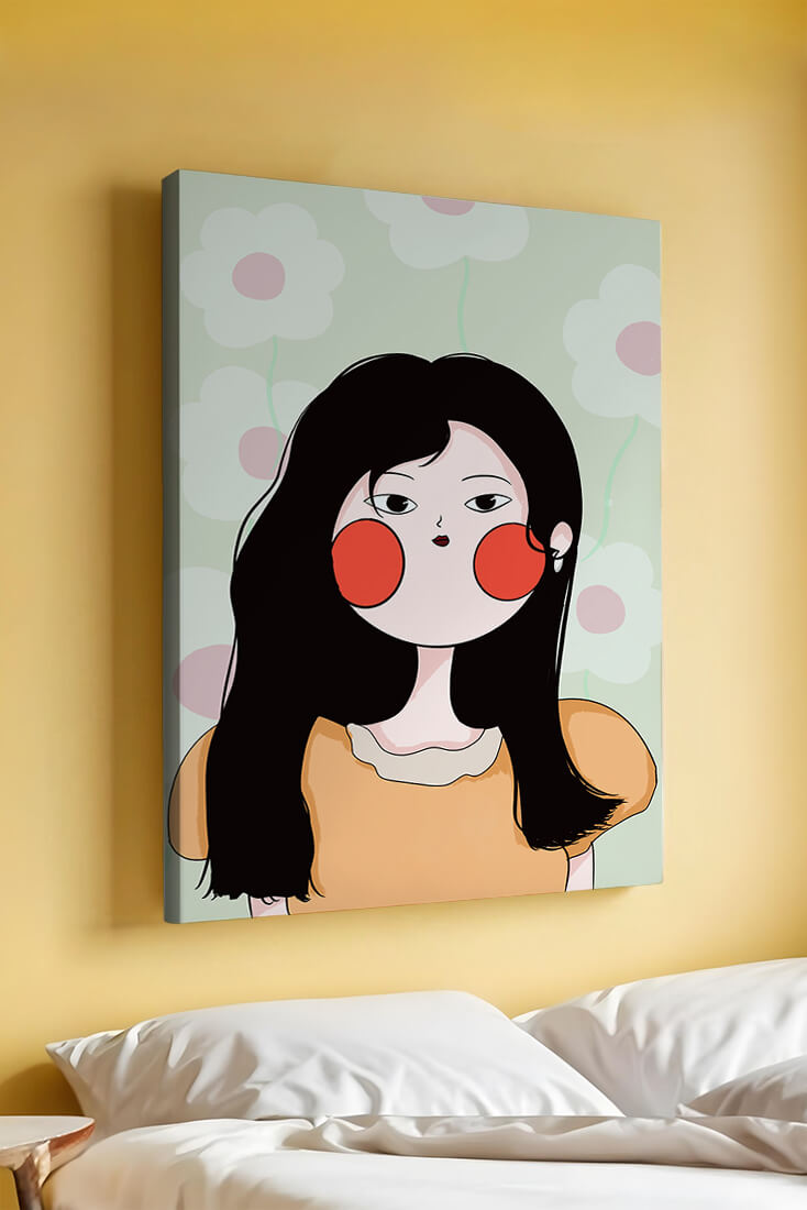 Charming illustration of a young woman with floral background