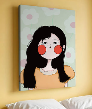 Charmante illustration d'une jeune femme avec un fond floral