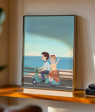 Junges Paar genießt eine malerische Rollerfahrt am Meer