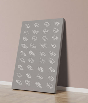 Minimalist sushi sketch illustration with various sushi types