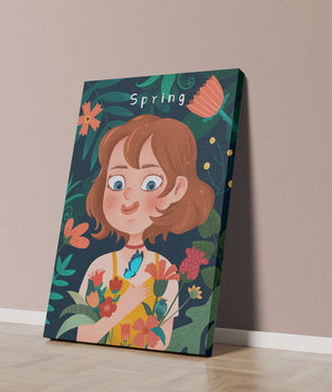 Ilustración primaveral encantadora con flores y mariposa