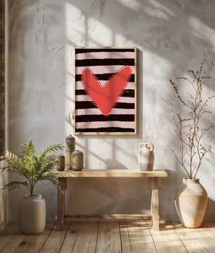 Heart on Striped Background: Modern Decorative Art - Mi tienda