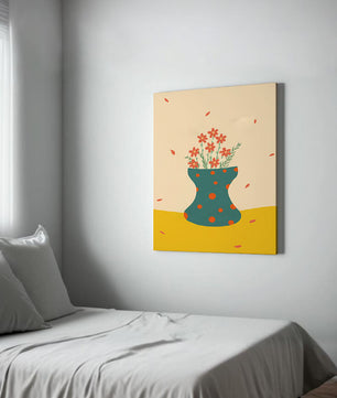 Floral Illustration with Polka Dot Vase on Colorful Background - Mi tienda