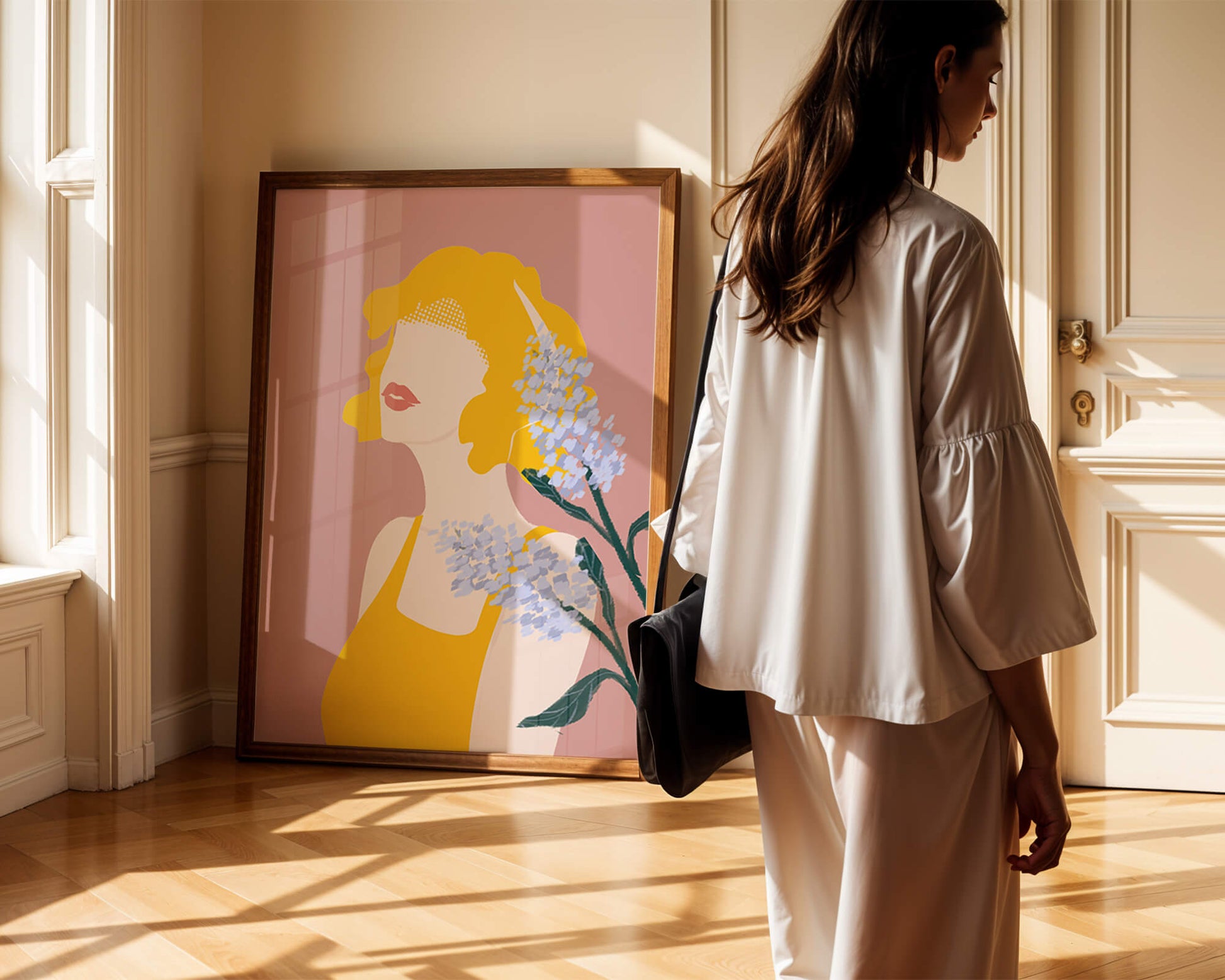 Abstract Portrait with Yellow and Lavender Accents