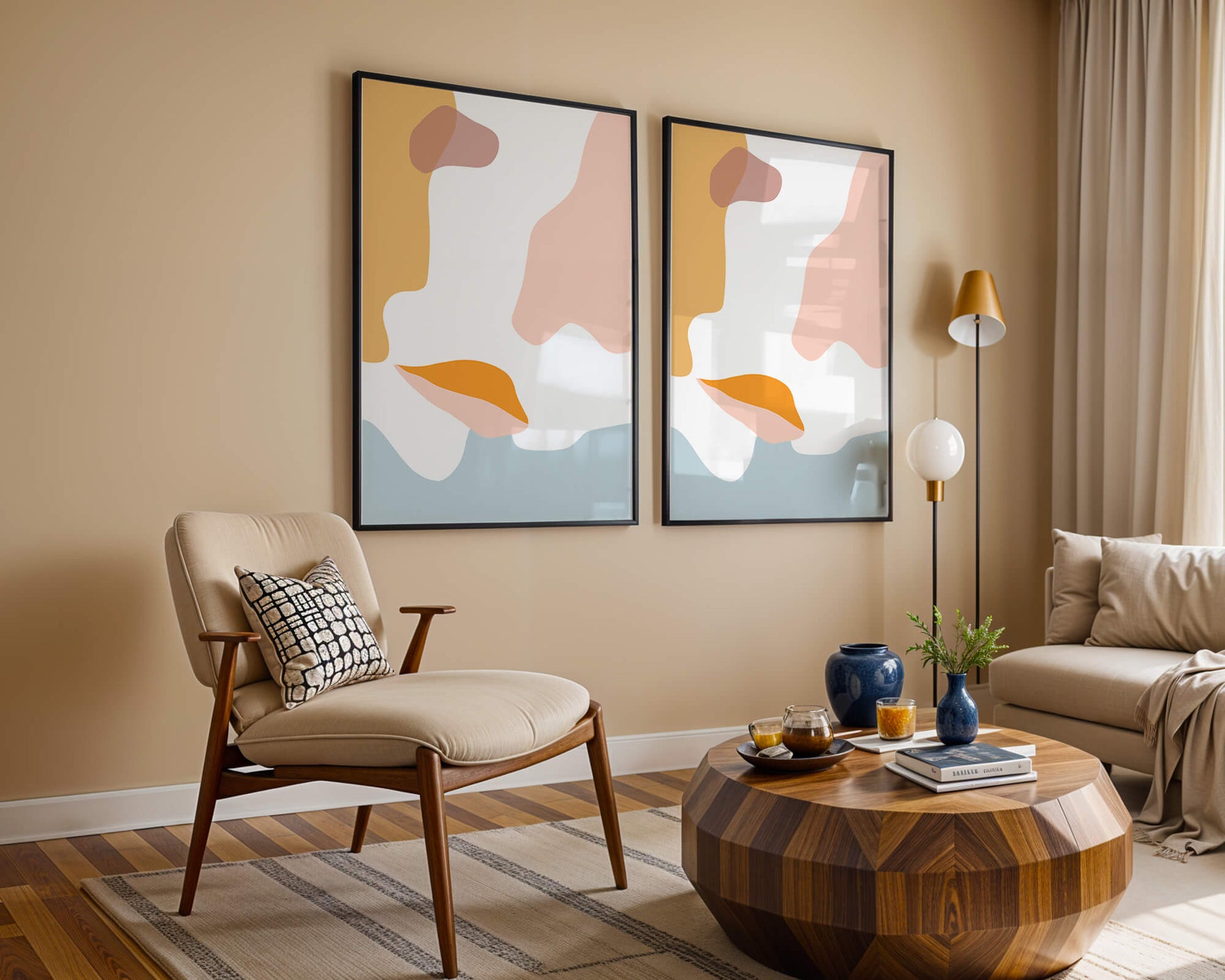 Abstract art with pastel color shapes on white background