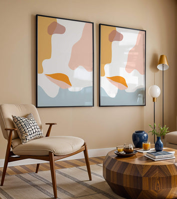 Abstract art with pastel color shapes on white background