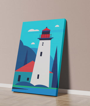 Illustration moderne d'un phare avec des couleurs vives