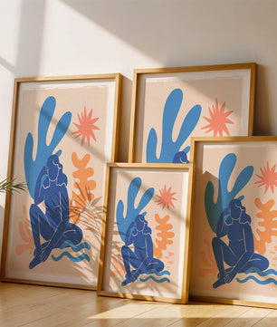 Abstract Illustration of a Blue Silhouette Woman with Organic Shapes
