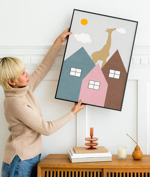 Giraffe Among Colorful Houses Under the Sun - Mi tienda
