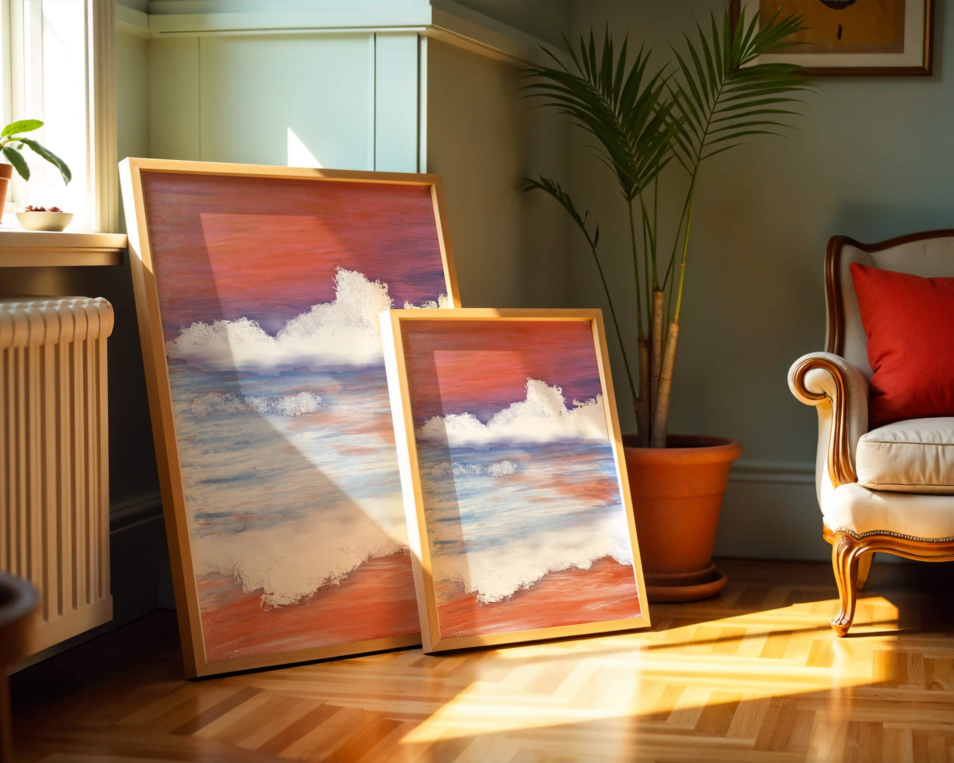 Calming Ocean Waves with Serene Sunset Sky