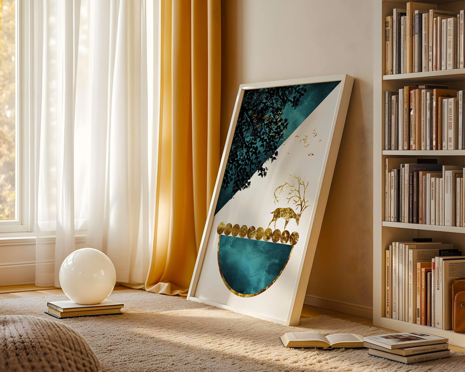 Abstract Deer with Golden Elements in a Mystical Forest Setting