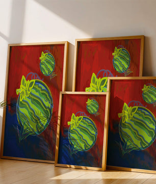 Obra de arte abstracta de sandía colorida con fondo vibrante