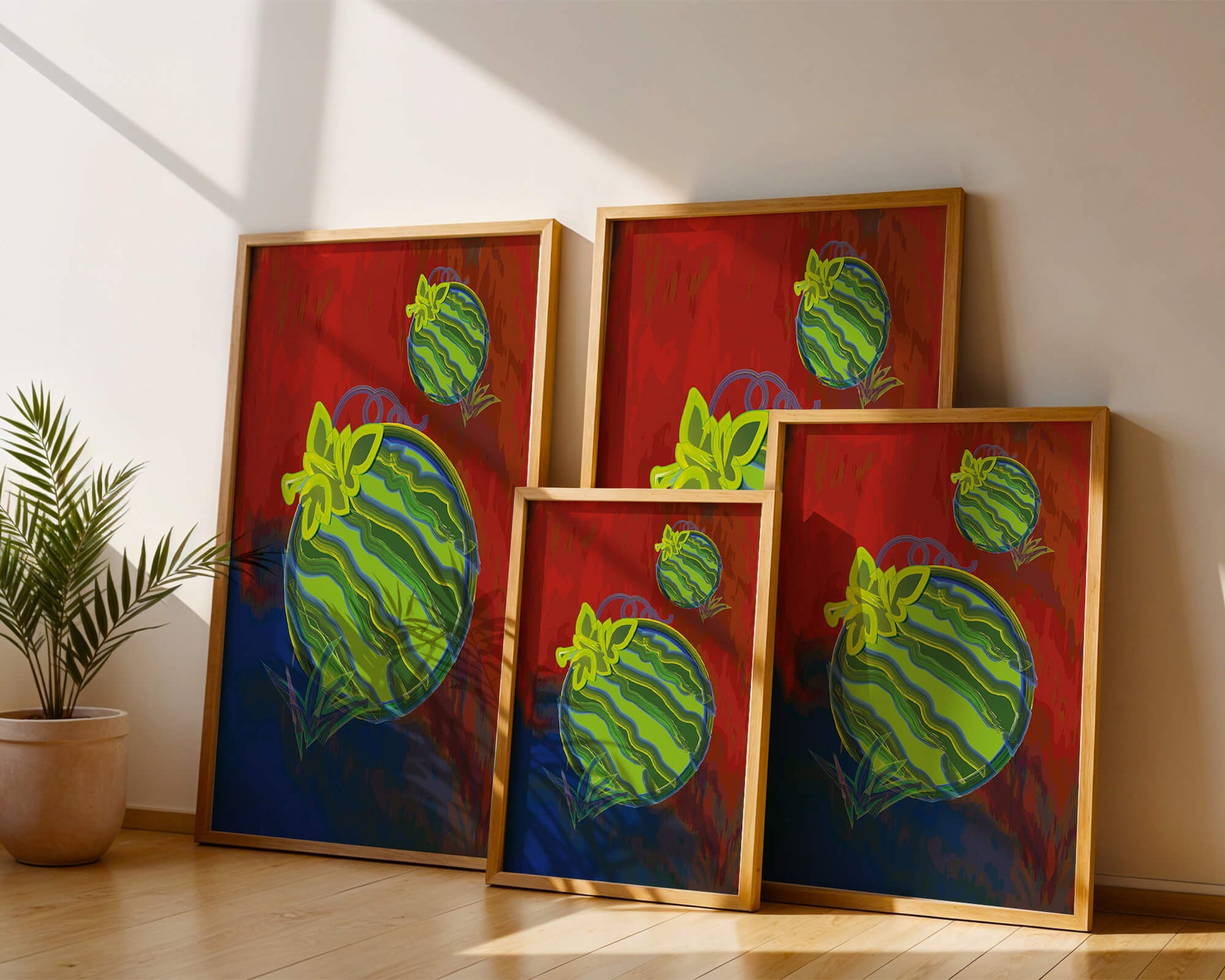 Abstract colorful watermelon artwork with vibrant background