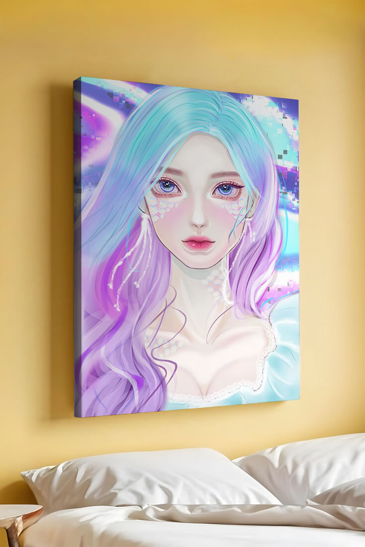 Fantasy portrait of a woman with pastel hair and vibrant features