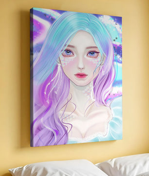 Fantasy portrait of a woman with pastel hair and vibrant features