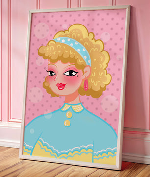 Retro pop art style portrait with polka dot background