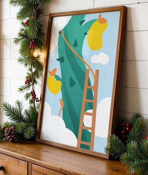 Illustration Of Jack And The Beanstalk With Ladder And Clouds - Mi tienda