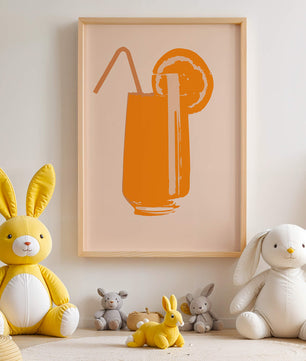 Ilustración de jugo de naranja con pajilla y rodaja de naranja