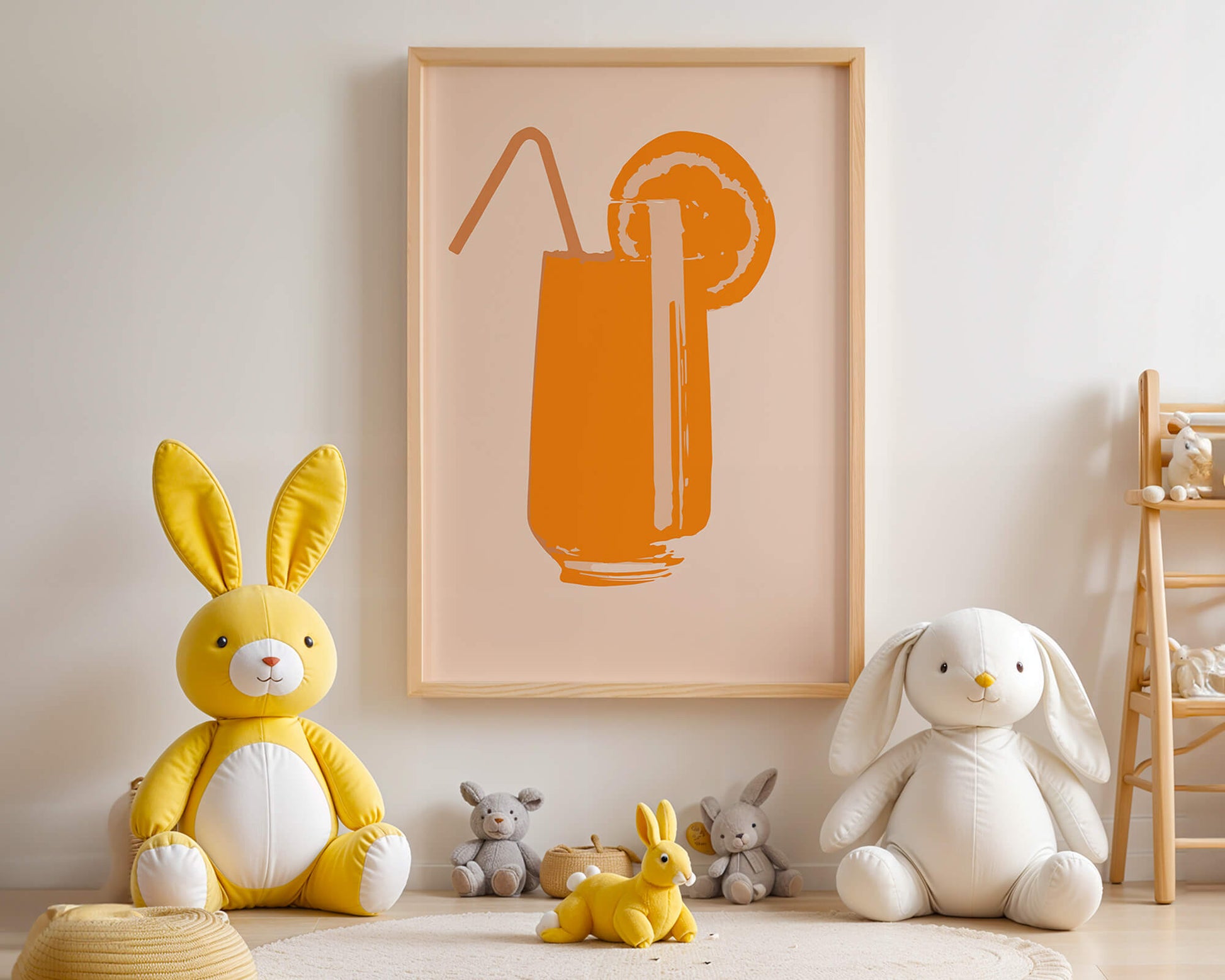 Ilustración de jugo de naranja con pajilla y rodaja de naranja