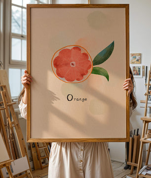 Watercolor Illustration of Orange Slice with Leaves on Pastel Background - Mi tienda