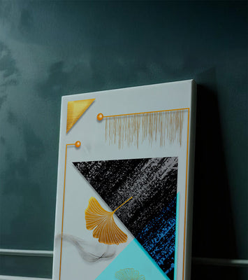 Abstract Composition with Geometric Shapes and Gold Ginkgo Leaves