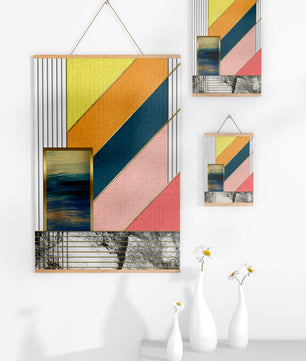 Abstract geometric art with textured colors and gold accents - Mi tienda