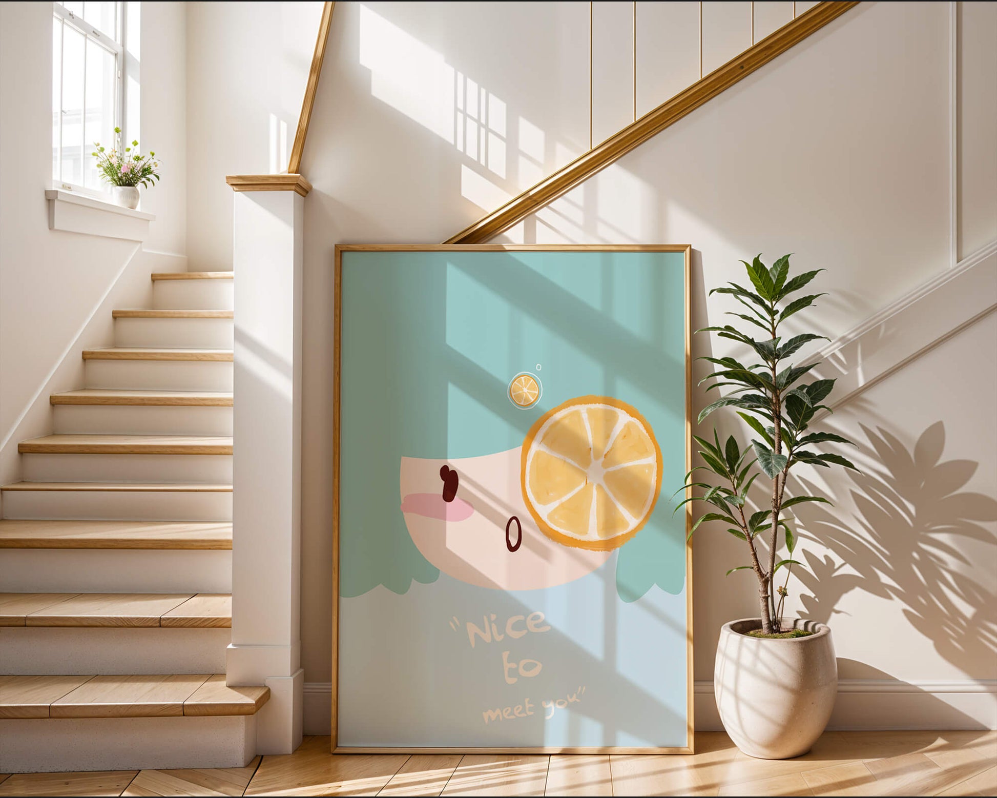 Playful Illustration of a Cartoon Face with Citrus Accent