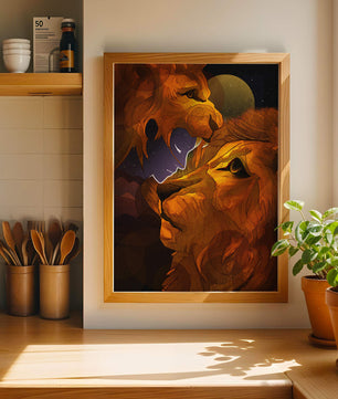 Majestic Lion Illustration in Cosmic Night Setting