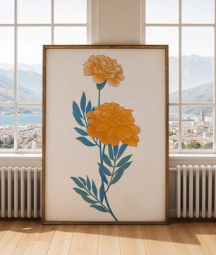 Elegante Illustration lebendiger Ringelblumen auf grünem Hintergrund