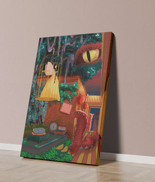 Jardín encantado con hada, serpiente y elementos misteriosos