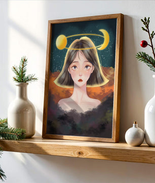 Surreal portrait of a girl with celestial elements