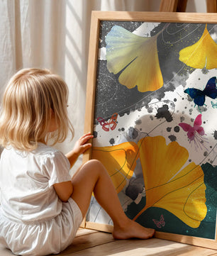 Artistic Composition with Yellow Leaves and Butterflies