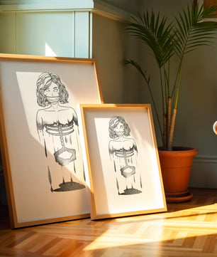 Surreal illustration of a woman with abstract ribcage and melting effect