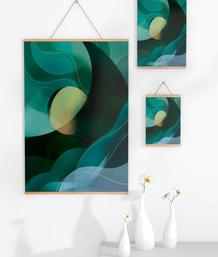 Formas fluidas abstractas verdes y azules con efecto degradado