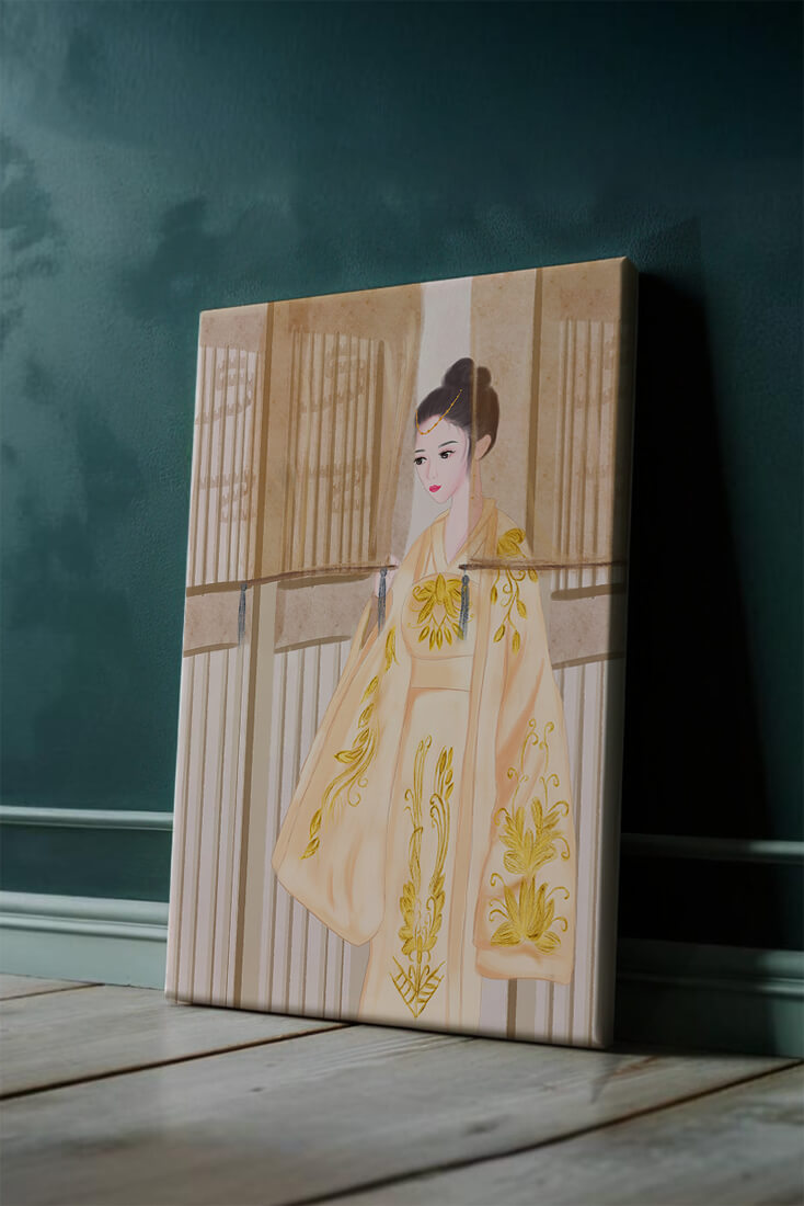 Traditional Chinese attire with gold embroidery and elegant design