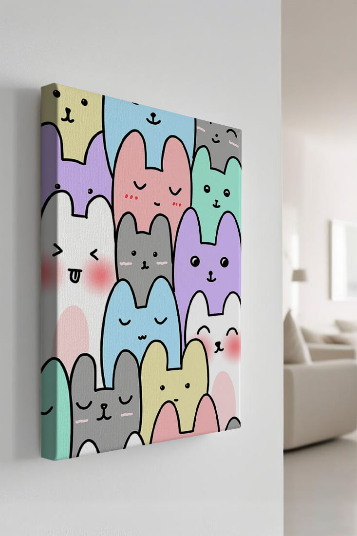 Colorful cartoon animal pattern with smiling faces